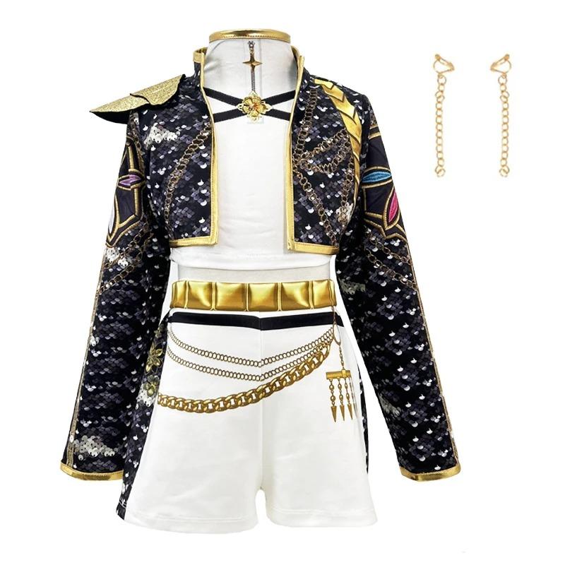 Halloween Girls Embroidered Jacket Shorts Outfits +Tassel Necklace Roleplay Theme Party Cool and Stylish Singing Costume