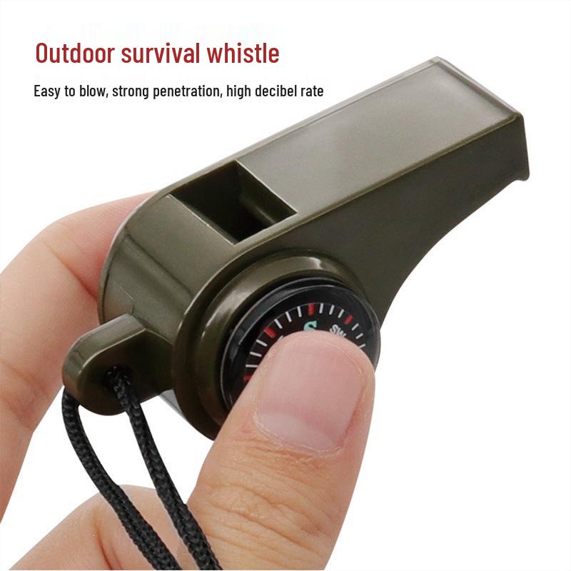 7-in-1 Multi-Purpose Survival Whistle with Compass & Thermometer for Outdoor Rescue