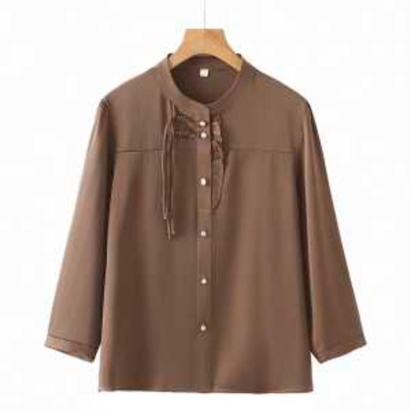 Middle-aged Elderly Autumn New Long-sleeved Shirt Grandma Loose Fashionable Mother Versatile Thin Top