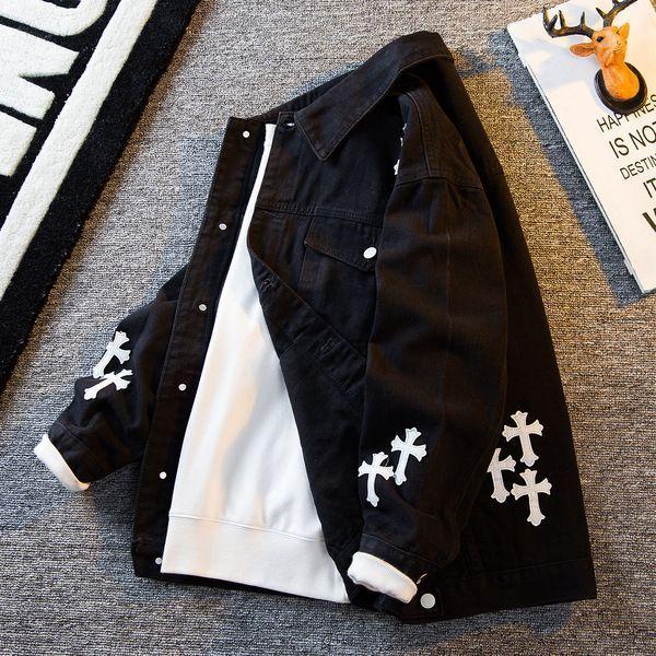 

Джинсовая куртка мужская весенне-осенняя, брендовая свободная, хулиганская, красивый полосатый топ, модная универсальная повседневная куртка в корейском стиле XL