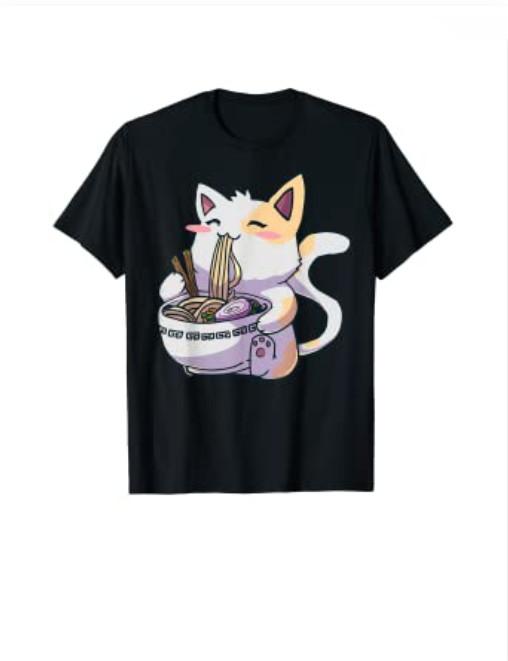 Ramen T-Shirt Cat Tshirt Kawaii Anime Tee Japanese Gift M