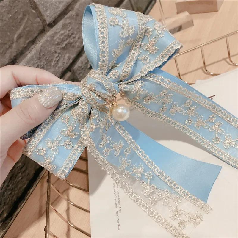 New Vintage Fabric Big Bow Brooch Lace Embroidery Bowkont Necktie Shirt Collar Fashion Jewelry Gifts for Women Accessories