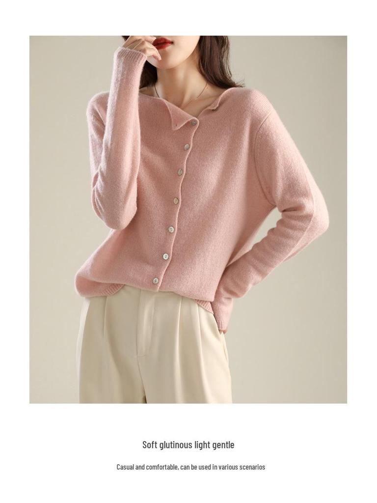 Women's 2025 Spring/Autumn Single-Breasted Cardigan - Thin Knit Low Round Neck Sweater