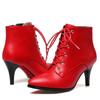 Red Short Boots Shoes Autumn Spring Women's Ankle Boot Black Point Toe Lace-up High Heels Party Dance Shoes Ladies Large Size