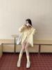 Korean Style Yellow Striped Long Sleeve Mid-Length Shirt Jacket for Women