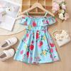 Dress For Girls 1-8Y Birthday Korean Style Fashion Ruffle Trim Off-Shoulder Floral Pattern Strap Dress