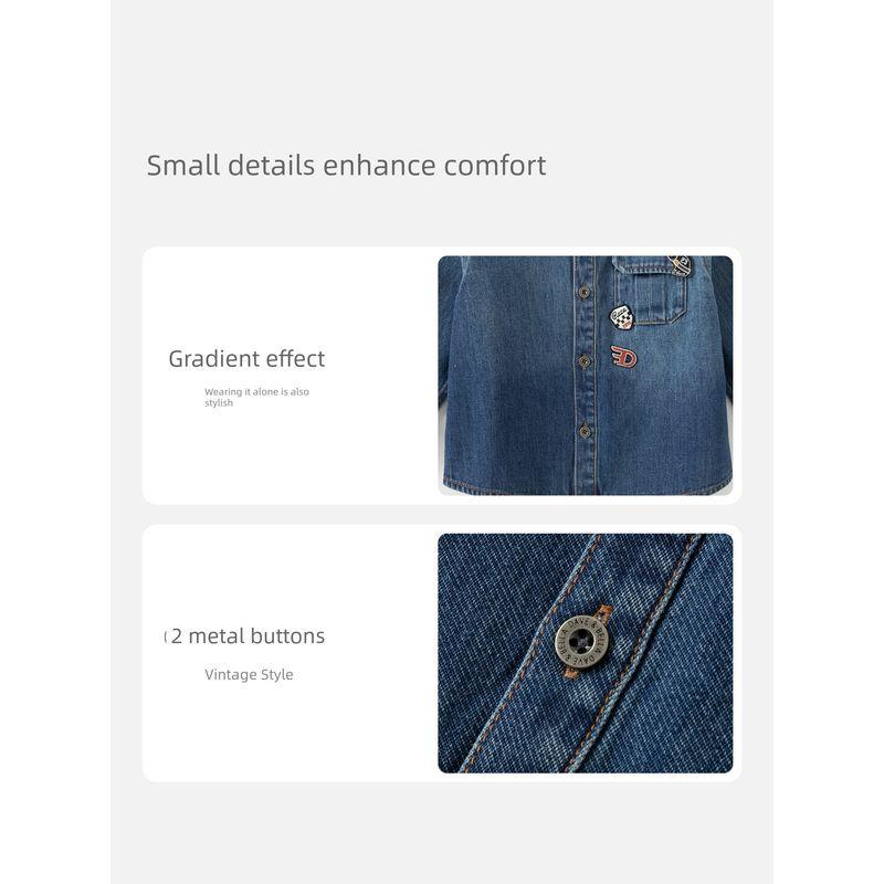 David Bella Boys' Spring Shirt 2026 New Style Baby Children's Clothing Denim Top Children's Stylish Pure Cotton Shirt