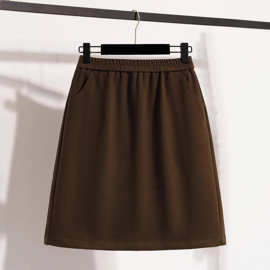 Women's Elastic Waist Wool Midi Skirt Slim Fit Plus Size A Line Skirt Elegant Commuter Autumn Casual Short Skirt