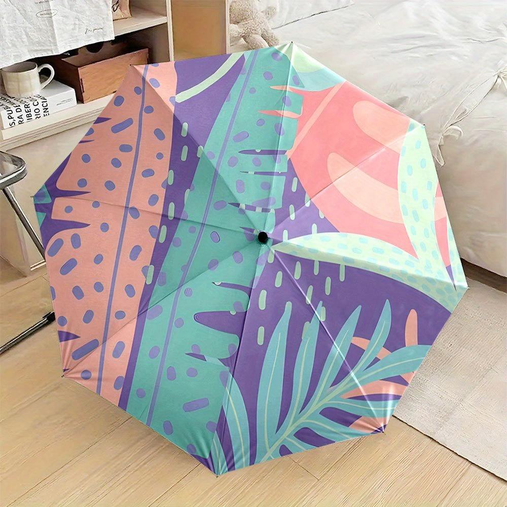 

Folding Umbrella The umbrella features abstract tropical leaves and shapes in shades of purple, green, and peach. Fits Travel, (as the picture,Iron&8K)