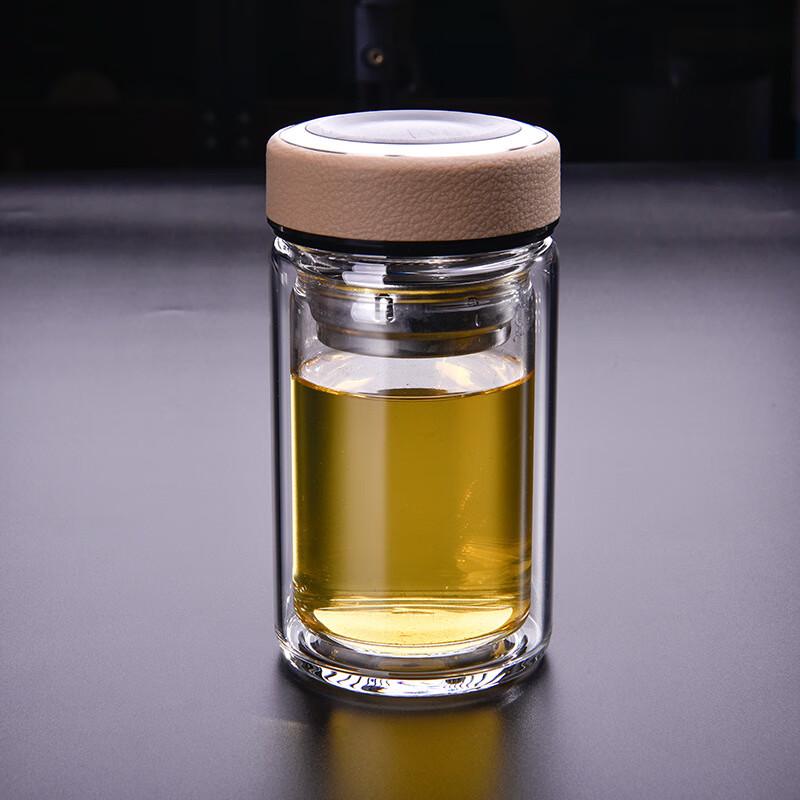 SX Double Wall Borosilicate Glass Tea Mug with Leather Lid