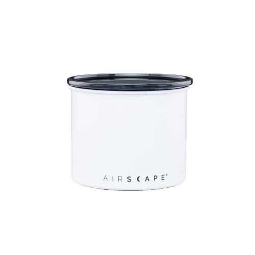 Airscape Stainless Steel Coffee Canister | Grocery Storage Container | Patented Airtight Lid | Keeps Food Fresh by Pushing Air Out (Small, Matte White