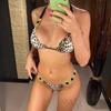 S - XL Bling Diamond Leopard Bikini Damen Badeanzug Damen Bademode Zweiteiliges Bikini-Set Neckholder Badende Badeanzug Schwimmen