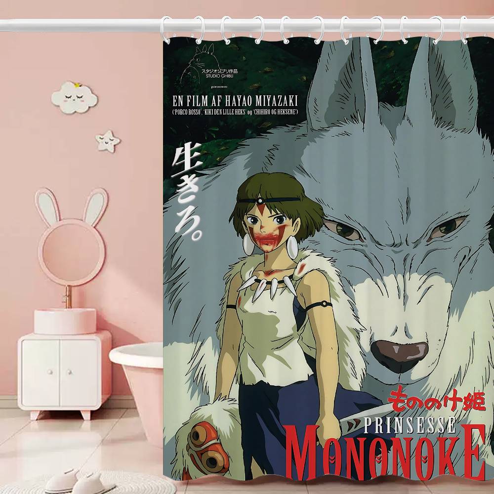 P-Princesse Anime M-Mononoke Rideau de Douche Imperméable et Résistant à la Moisissure Rideau de Douche Polyester Écran de Bain avec Crochet 90x180 cm