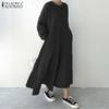 ZANZEA Women Casual Round Neck Loose Long Sleeve Autumn Winter Long Dress