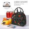 Florals Birds Black Insulated Lunch Bag Reusable Thermal Cooler Bento Tote with Detachable Shoulder Strap for Work Picnic Travel