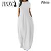 HNXC Women Casual Loose Long Dress O-Neck Short Sleeve Summer Beach Dress Elegant Party Dress