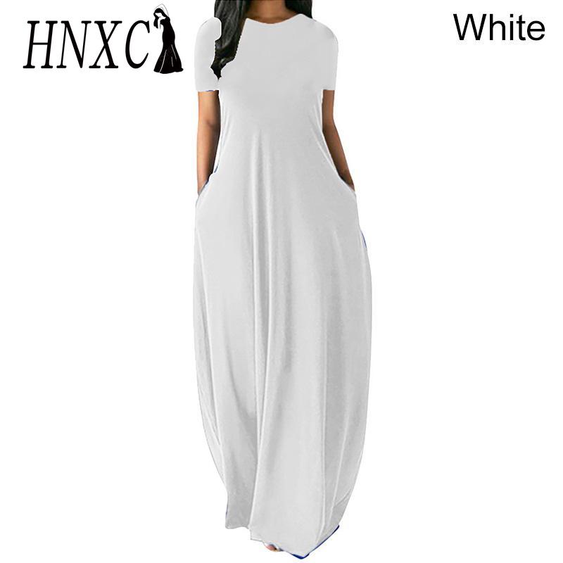 HNXC Women Casual Loose Long Dress O-Neck Short Sleeve Summer Beach Dress Elegant Party Dress