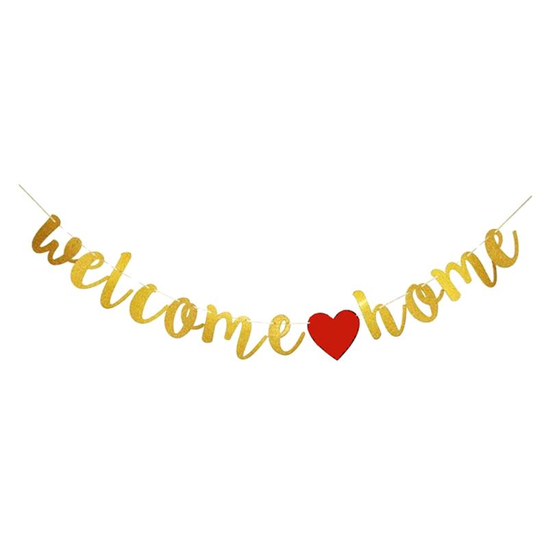 Welcome Home Banner Decoration Black Glitter Home Party Signs Decorative Flags For Military Homecoming Theme Party Supplies