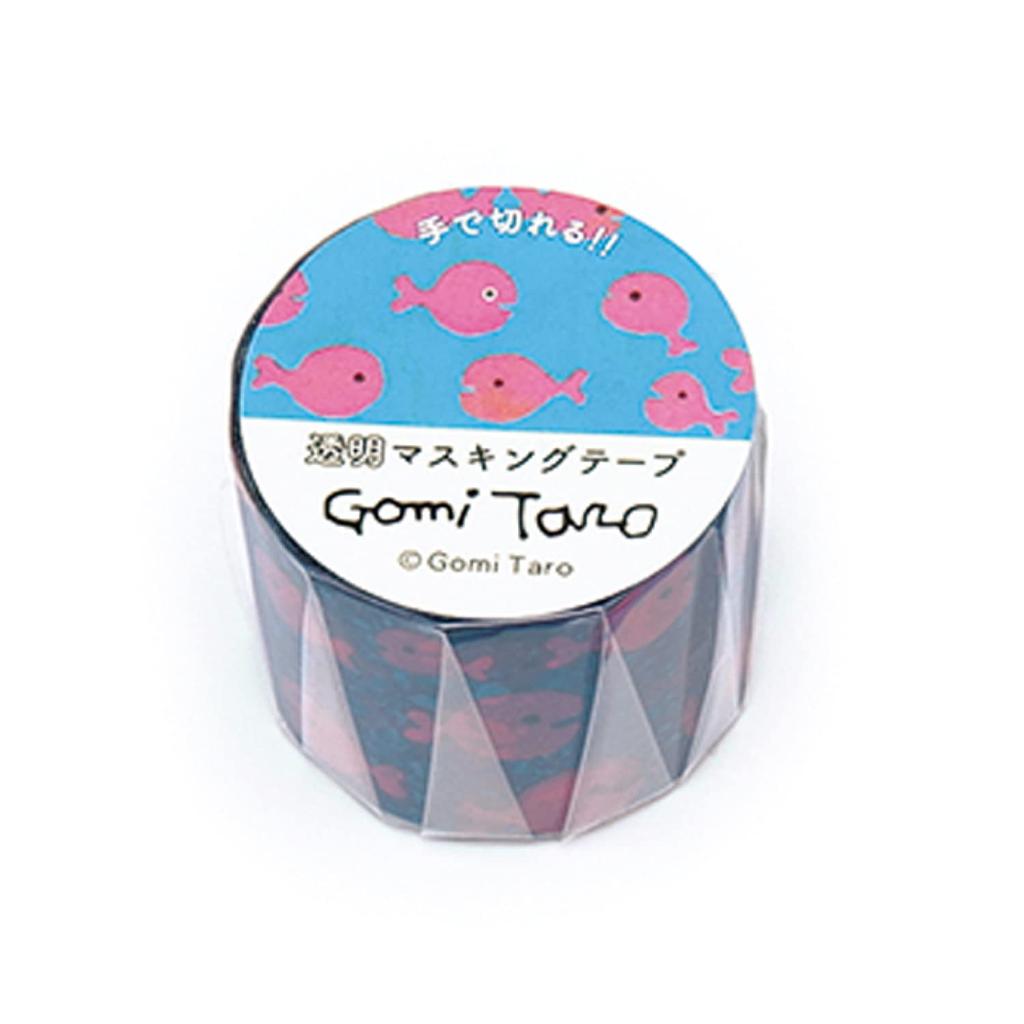 Gakken Staifle Gomi Taro Masking Tape Kingyo Gaga Transparent Width 30mm Goldfish Blue M05056