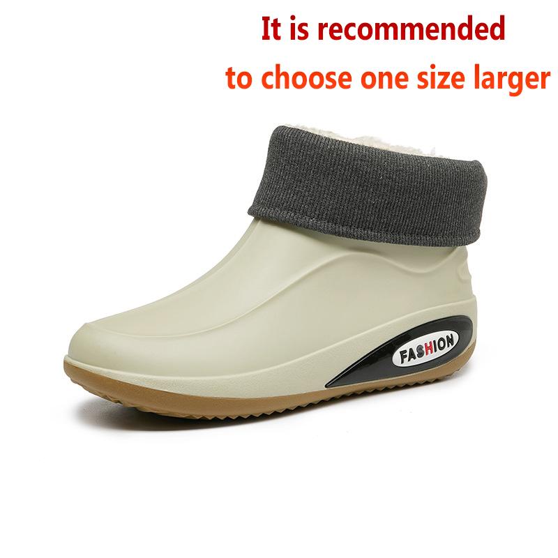 Fashion Rain Shoes Ankle Men Waterproof Shoes Rain Boots Low Top Anti-slip Wear-resistant Plush Kitchen Water Boots Fishing Rubber Shoes