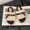 Retro design one-word belt buckle Mao Mao slippers women's autumn and winter fashion versatile belt buckle casual cotton slippers