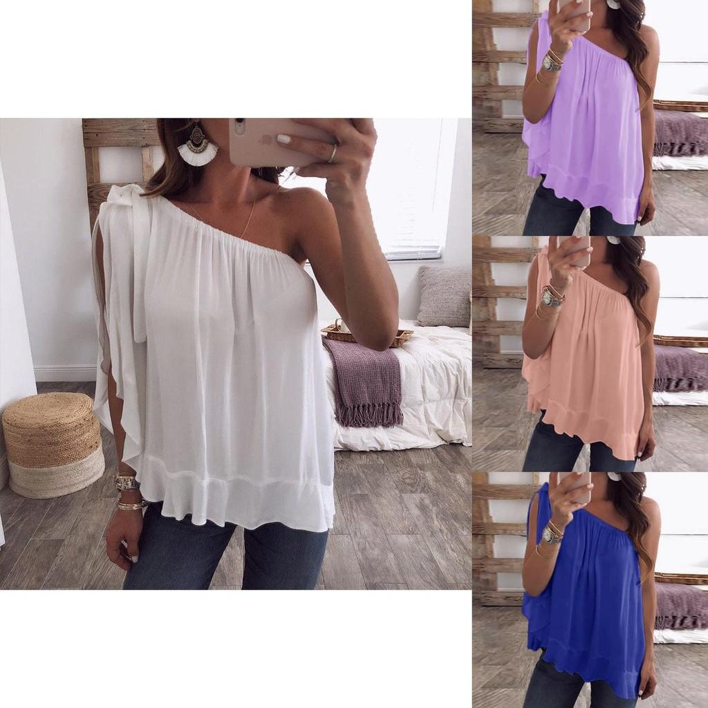Stylish Womens Casual One Off Shoulder Shirt Blouse In Comfortable Plus Size Design