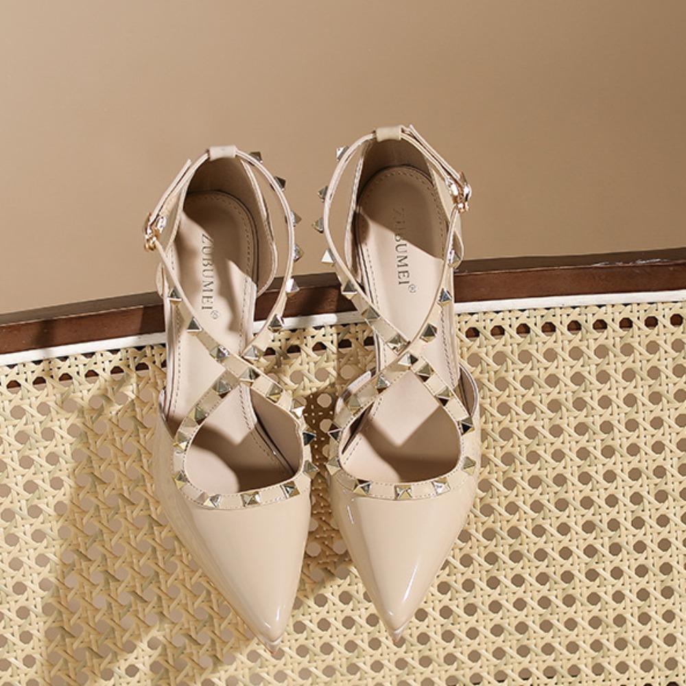 Heeled Sandals Sexy Rivet Pointed Stiletto High Heels Women's Waterproof Table Hollow High Heels Sandals Heels for Ladies 10cm