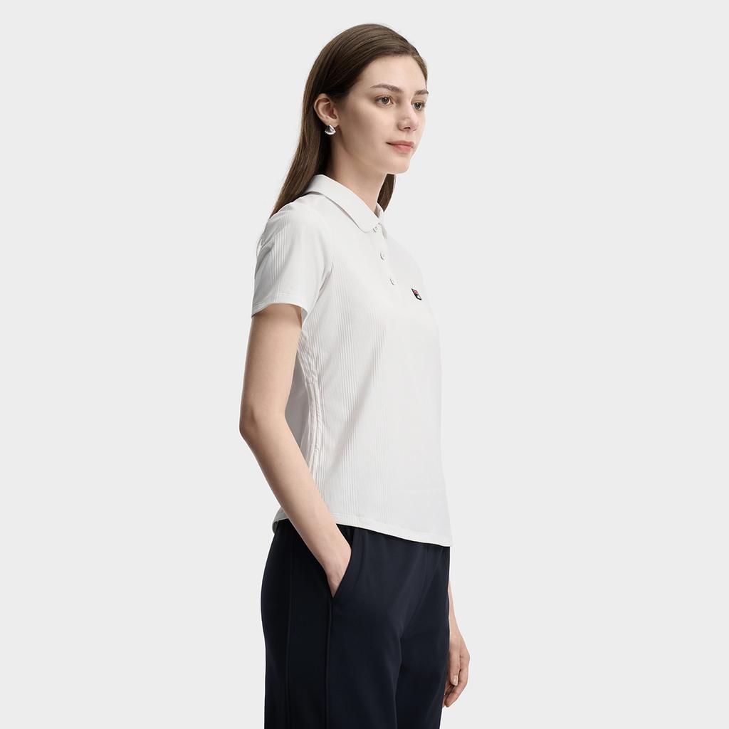 Fila Tennis Fashion Minimalist Sports Casual Versatile Comfortable Short Sleeve Polo Shirt Women tops Cloud-Mushroom-White A11W623123FWT