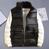 Yousheng Men Thermal Vest Coat Stand Collar Sleeveless Zipper Closure Waistcoat with Pockets Design Golden Letter Print Vest Coat