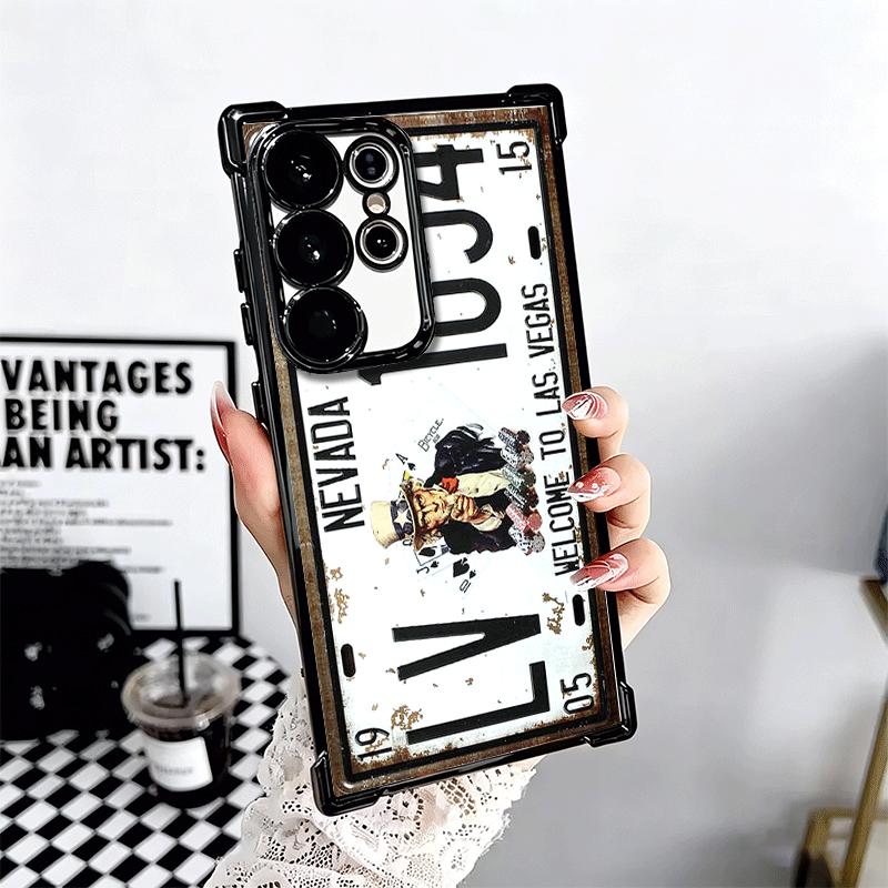 Retro Vintage License Plate Soft Phone Case For Samsung Galaxy S26 Ultra S25 Edge S24 FE S23 Plus S22 S21 + S20 Plating Anti-Fal