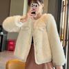French High-end Coat for Women In Autumn and Winter, New Style, Loose Round Neck, Thickened Imitation Fox Fur Cardigan Top, Trendy