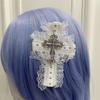 Lace Hair Clip Dark Balletcore Crosses Dark Flat Clip Halloween Hairpin Dark Elegant Hair Clip for Bunches