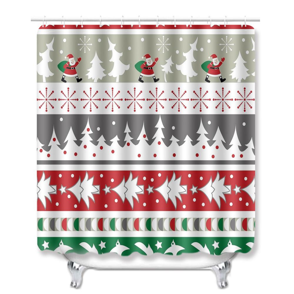 3D Digital Printing Christmas Waterproof Shower Curtain Four-Piece Bathroom Non-Slip Door Mat Toilet Absorbent Floor Mat Carpet