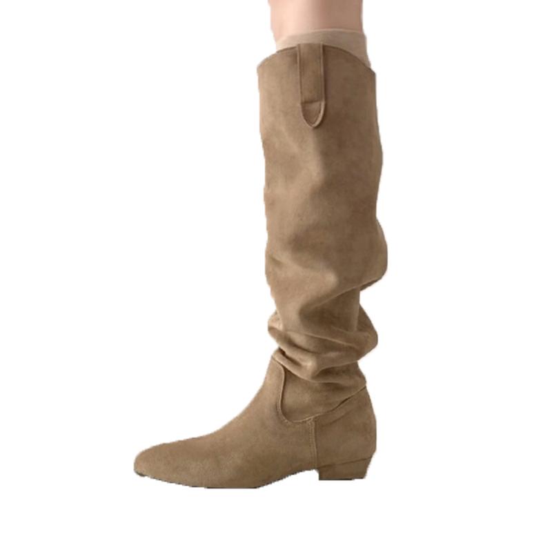 Long Boots Women Suede Heeled Shoes Designer Dress New Knee High Boots Woman 2025 Casual Goth Chelsea Botas Para Mujer
