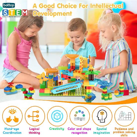 BATTOP Marble Run for Kids Ages 4-8, 167 PCS Classic Big Size Blocks Set, Crazy Marble Run Building Blocks with 4 Balls Race Track, STEM Toys Bricks