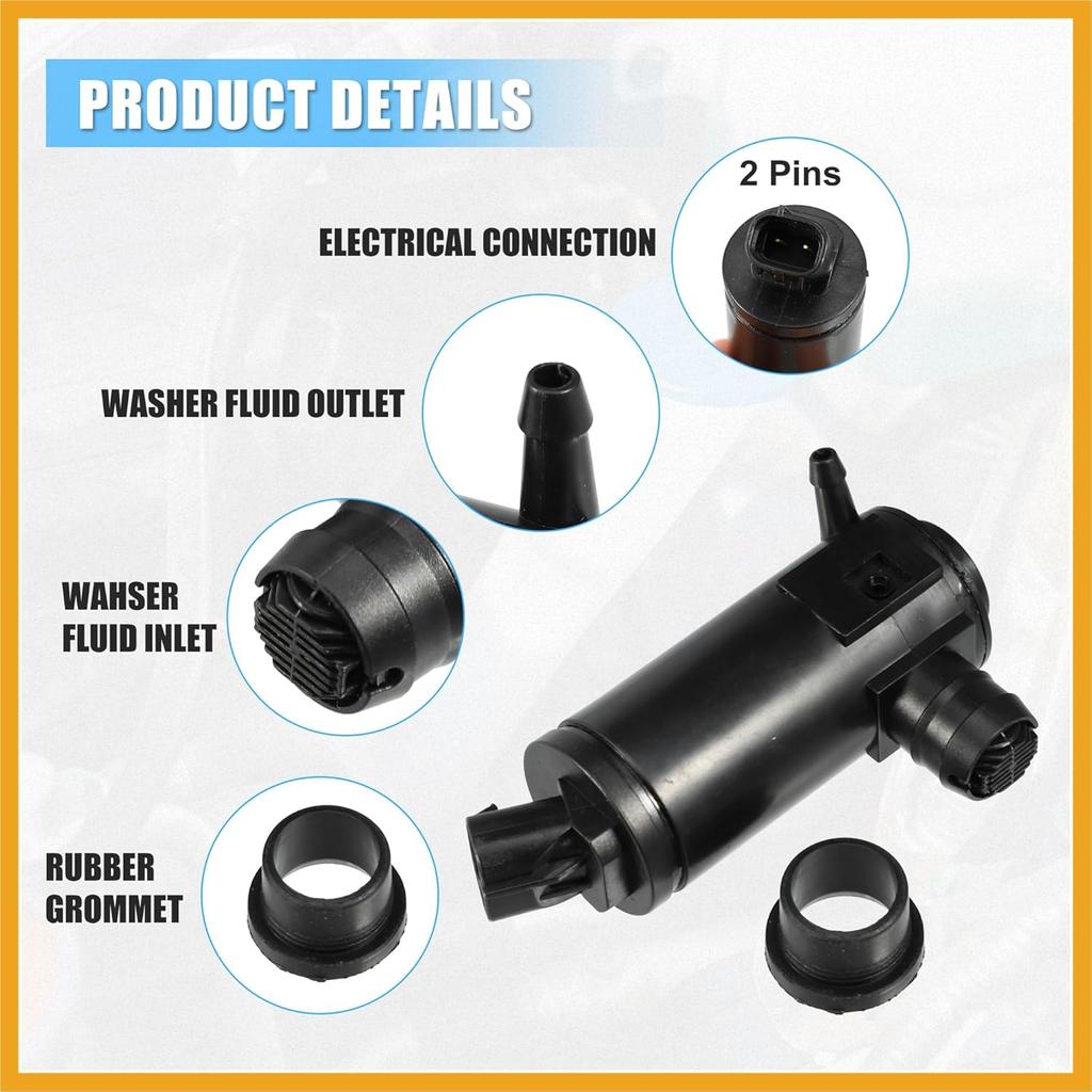 Windshield Washer Motor Pump with Grommet 76806-TBA-A01 for Honda Civic 2016-2020 for Honda Insight 2019-2021 - Pack of 1 Black Replacement