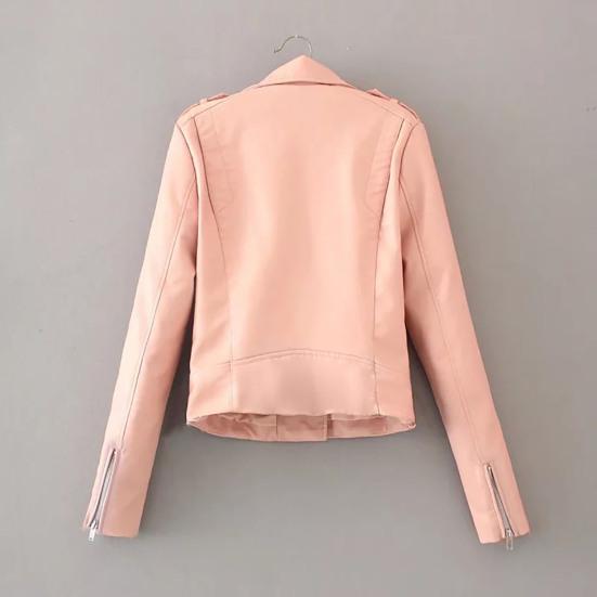 Lapel Long Sleeves Zipper Pocket Women Jacket Fall Winter Solid Color Faux