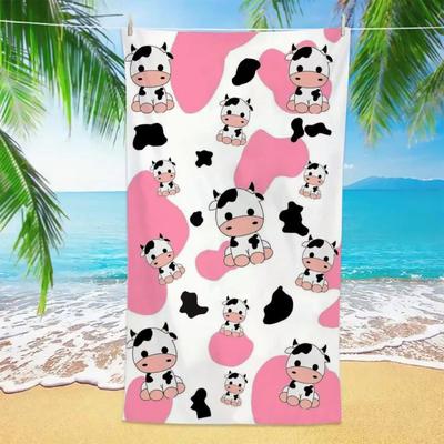 1 Pc Pink Cow Cartoon Beach Towel, Lightweight Sand-Resistant, Ideal for Beach Pool Travel, Perfect for Kids & Women