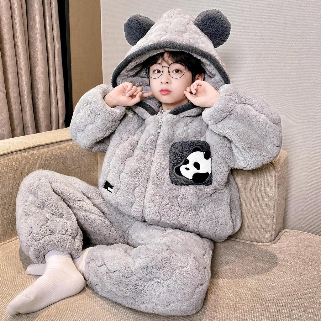 Boys' Thick Flannel Pajama Set - Children's Coral Fleece, Spring/Autumn 2025.