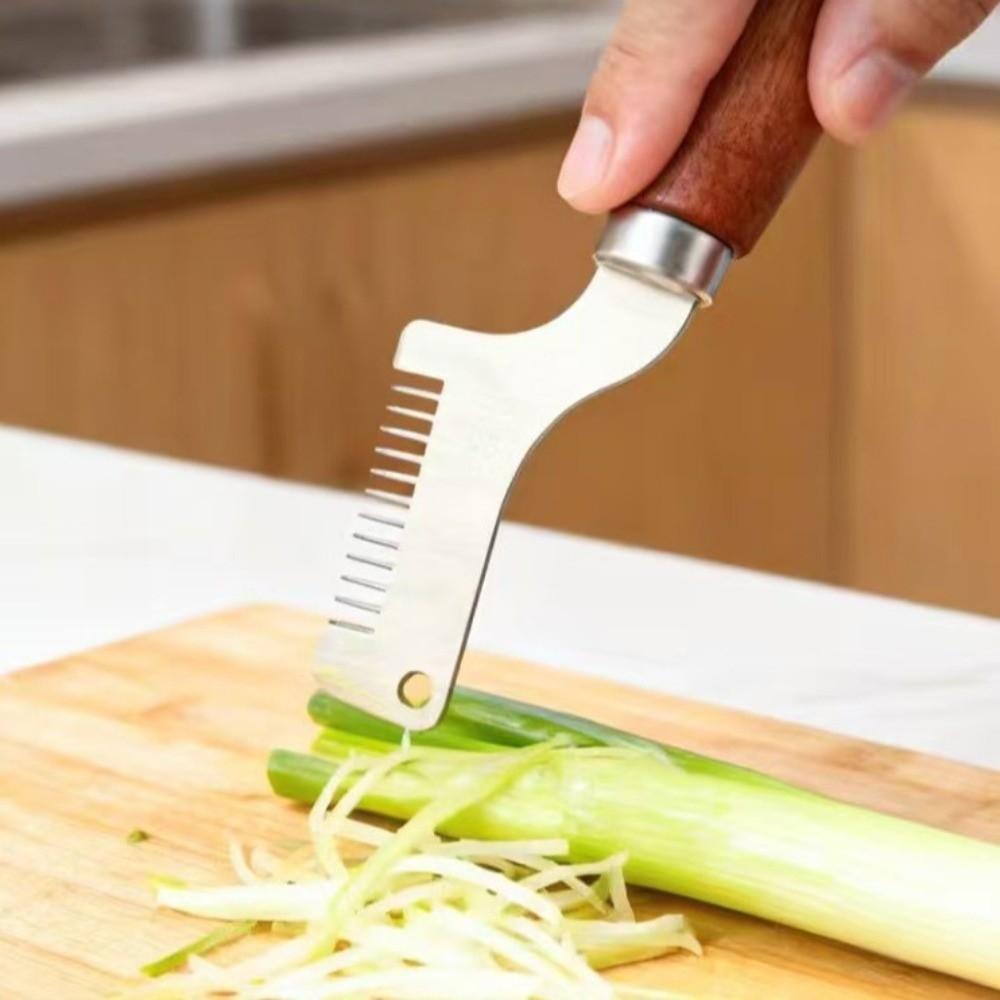 Edelstahl Lauchschneider Holzgriff Manuell Zwiebelschneider Multifunktional Ergonomisch FrühlingszwiebelSchneider Kochzubehör