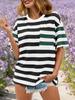 Womens Striped Color Block T Shirt Oversized Short Sleeve Loose Summer Top