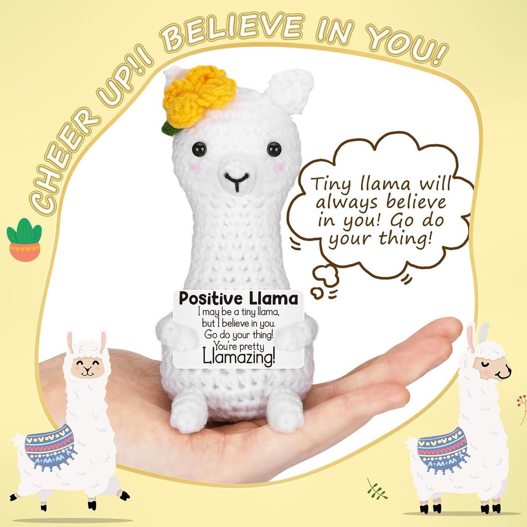 Lustige gehäkelte emotionale Stütz-Lama-Puppe mit Karte Schreibtisch-Ornament Handgestrickte Lama-Puppen Weihnachtsgeschenke Heimdekoration