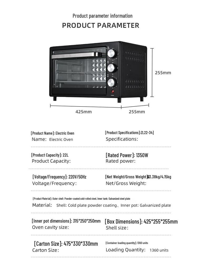 48L Multifunctional Electric Oven - 220V/110V, Large Capacity, Timer, for Household Baking (12L/22L)