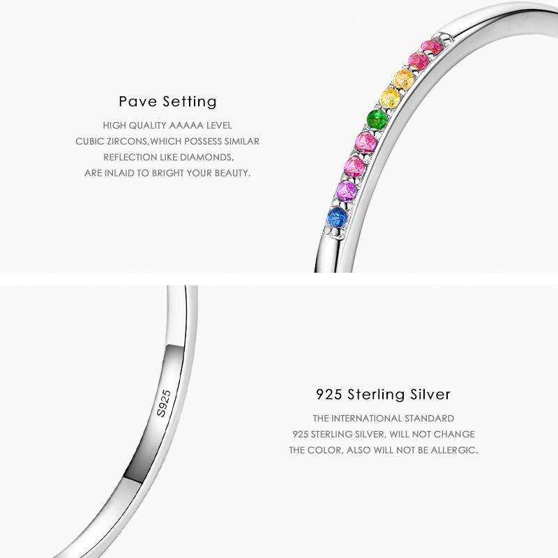 MODIAN Inele noi de argint 925, la modă, curcubeu CZ, stivuibile, colorate, pentru femei, bijuterii de nuntă pentru femei