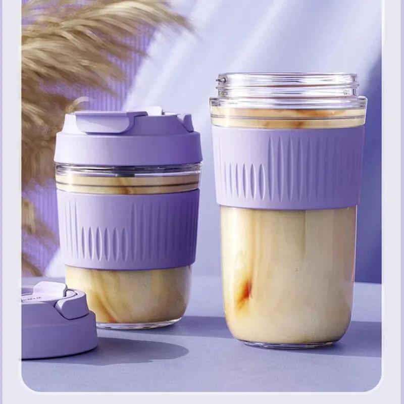 INS Style Portable Fashion Water Cup Glass Water Cup Double-layer Drink Cup Student Straw High Value Coffee Cups Gift Glass Cup