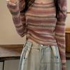 Women's Plus Size Striped Slimming Long Sleeve Knit Shirt - Autumn/Winter Collection