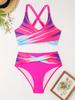 2 Piece Magenta Criss Cross Ombre Bikini Set - High Waist, Stretchy, High Cut - Women's Swimwear