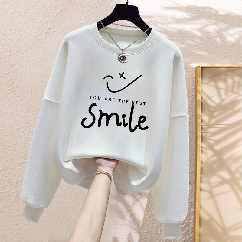 Autumn and winter velvet thickened trendy letter hoodless sweater women's pure cotton oversize Korean version of student loose coat