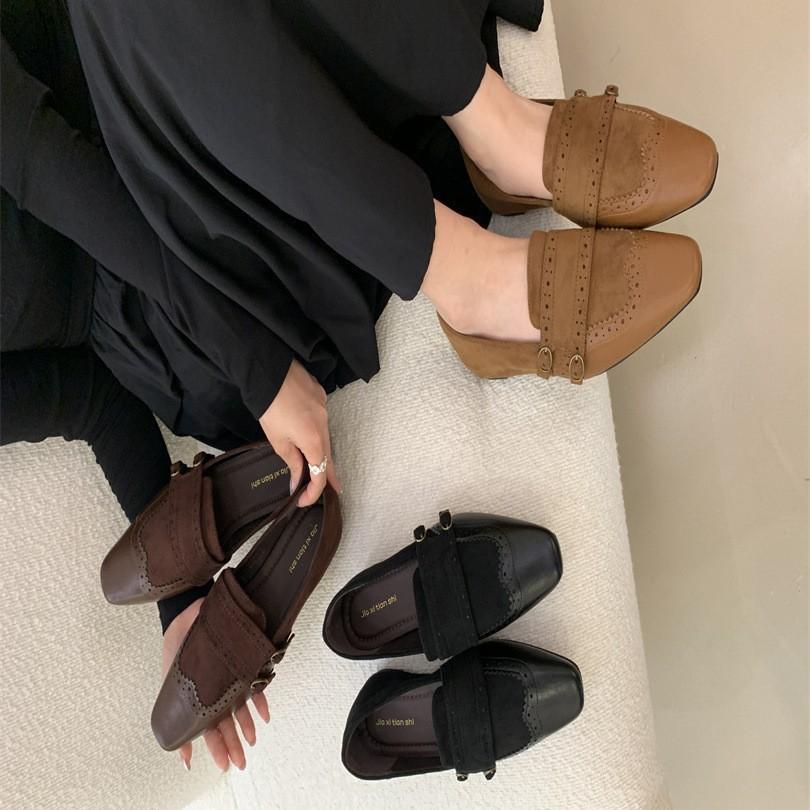 British design sense hollow carved sheepskin loafers 2025 autumn small square head inner height increase low heel leather single shoes women