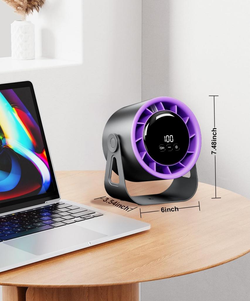 100 Level Bladeless Fan Portable Desk Fans Small Usb Charge Silent Desktop Digital Display High-speed Circulating Cooling Fan